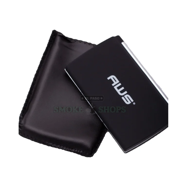 AWS BT2-201 pocket scale in El Paso with flip-up lid open as a weighing tray, stainless steel platform