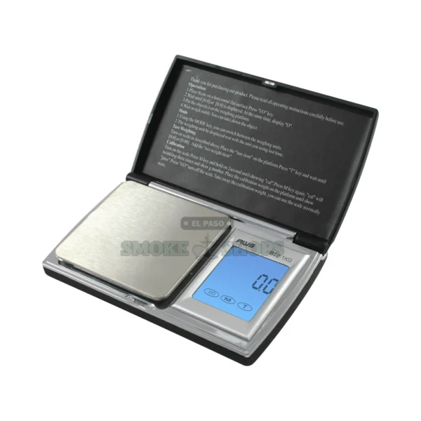 AWS BT2-201 digital pocket scale in El Paso, black with backlit LCD, 200 g capacity and 0.01 g readout