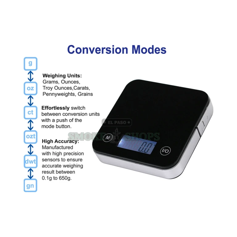 AWS Cube 1-KG scale display reading grams in El Paso, back-lit LCD digital pocket scale, same-day pickup