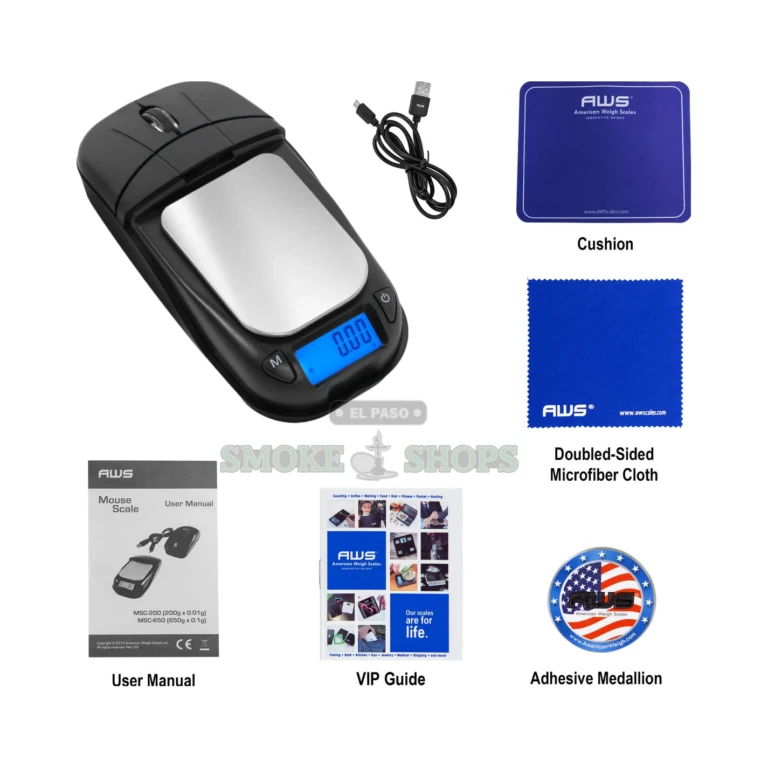 AWS Mouse MSC-650 pocket scale in El Paso weighing jewelry on the stainless platform at 0.1 g precision