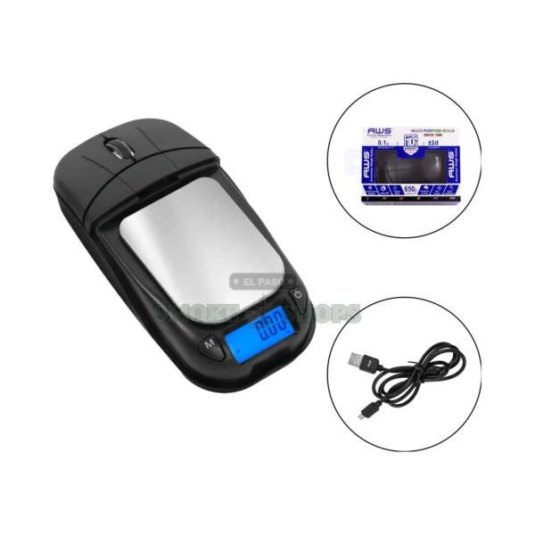 AWS Mouse MSC-650 pocket scale in El Paso shaped like a USB mouse with backlit LCD, 650 g x 0.1 g, same-day pickup