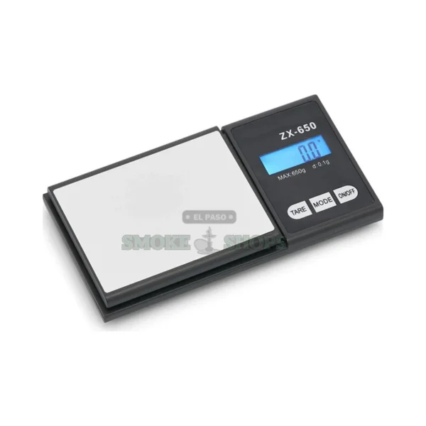 AWS ZX 650 digital pocket scale in El Paso, 650g capacity and 0.1g readout, flip-up lid open, same-day pickup