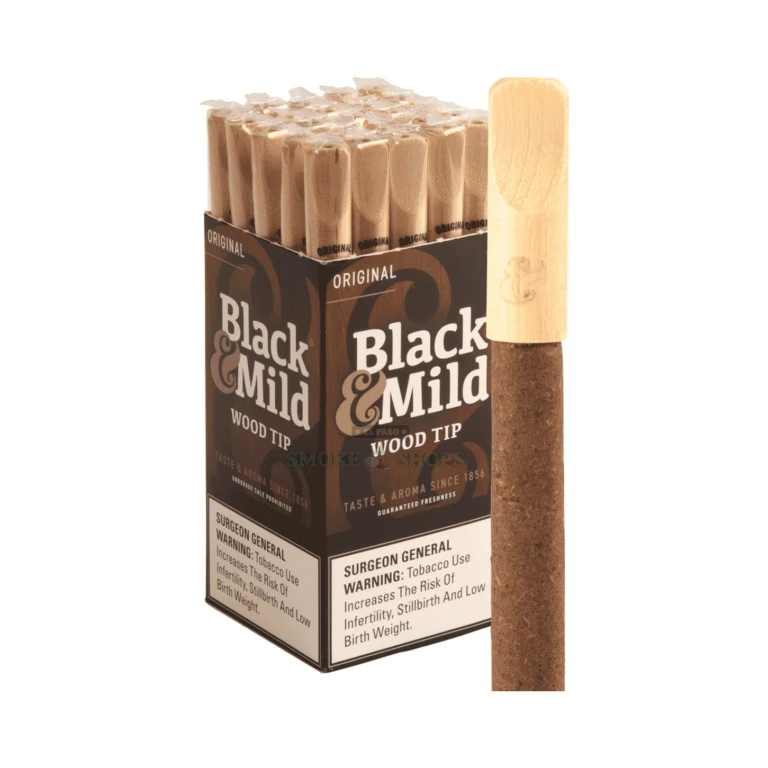 Black and Mild Wood Tip Original single cigar in El Paso, about 5 inches, wood tip mouthpiece, in stock at 10 stores