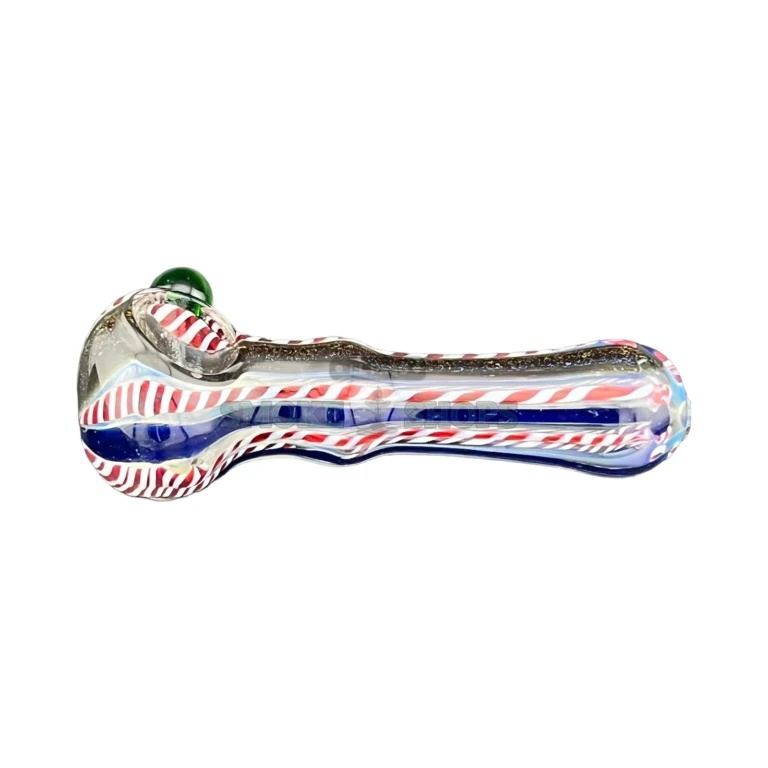 Black Stripe glass spoon pipe side view in El Paso, long striped body, hand pipe near me