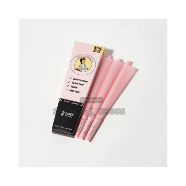Blazy Susan Pink Kingsize pre-rolled cones pack front view in El Paso, signature pink French paper, same-day pickup