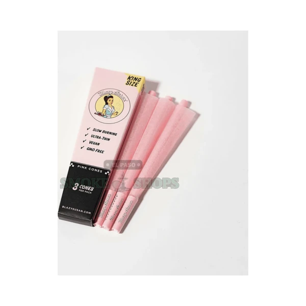 Blazy Susan Pink Kingsize pre-rolled cones pack front view in El Paso, signature pink French paper, same-day pickup