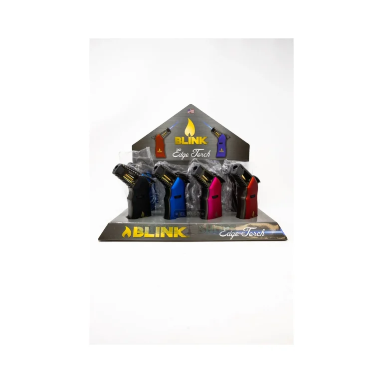 Blink Edge Torch lighter in El Paso showing adjustable flame dial and base refill valve, wind-protected butane torch