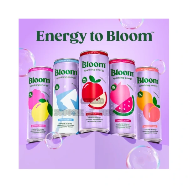 Bloom sugar free prebiotic sparkling energy drink can in El Paso, 180mg caffeine and zero sugar, same-day pickup