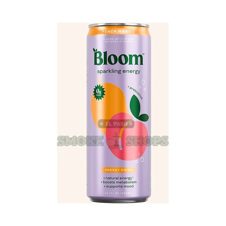 Sugar Free Prebiotic Sparkling Energy Drink Bloom Peach Mango at El Paso Smoke Shop, in stock for same-day pickup