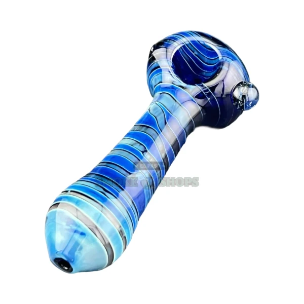 Blue Stripes glass spoon hand pipe in El Paso, blue and grey swirls on a long borosilicate body, same-day pickup
