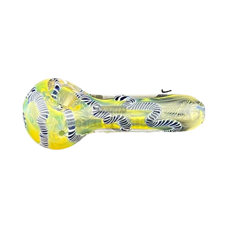 Blue Vein glass pipe side view in El Paso, longer lined spoon body, hand pipe near me