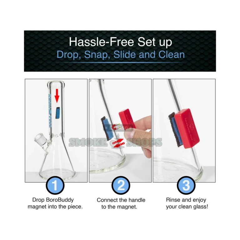 BoroBuddy Mini magnetic glass cleaner in El Paso, compact scrubber for small water pipes and rigs, 11 pads included