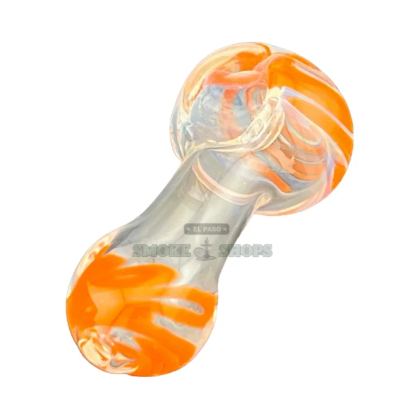 Box Mouth glass spoon hand pipe in El Paso, clear glass with orange and yellow swirls, same-day pickup