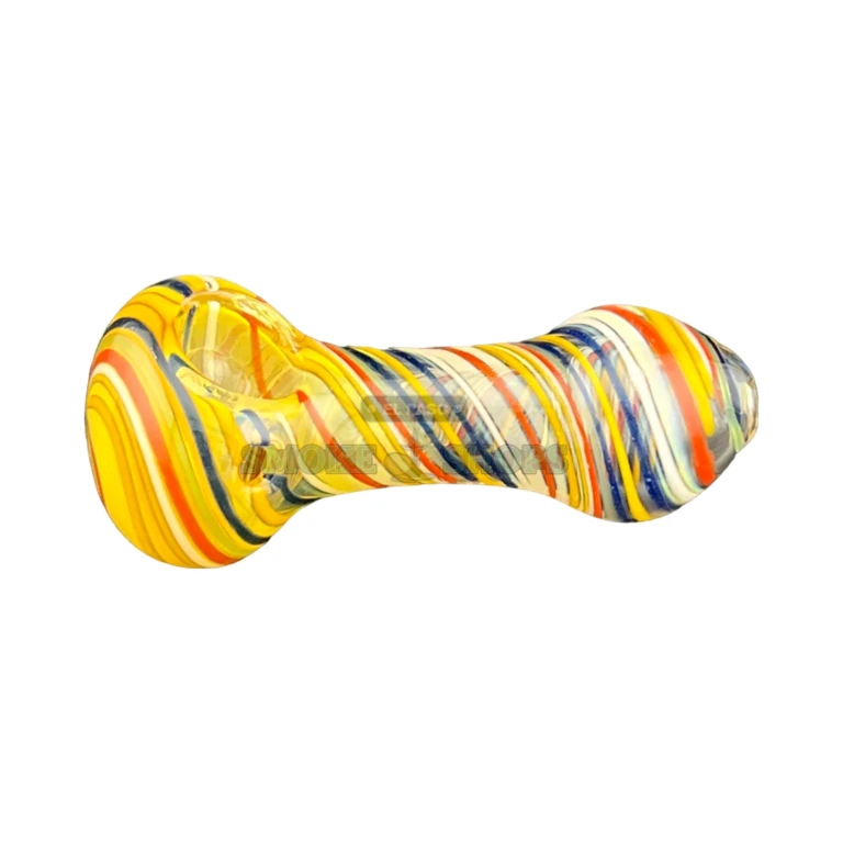 Candy Swirl glass spoon pipe side view in El Paso, candy striped body, hand pipe near me