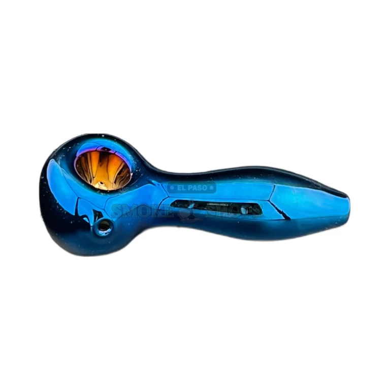 Chrome Series glass spoon pipe side view in El Paso, metallic chrome body, hand pipe near me