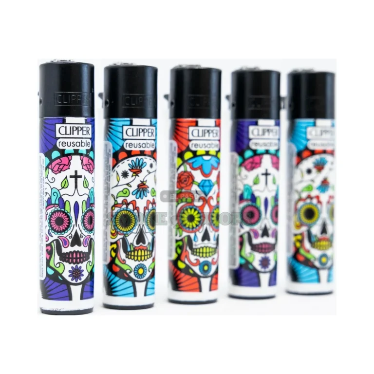 Clipper Dia De Los Muertos refillable lighter in El Paso, removable flint poker tool, pick up today at 10 stores