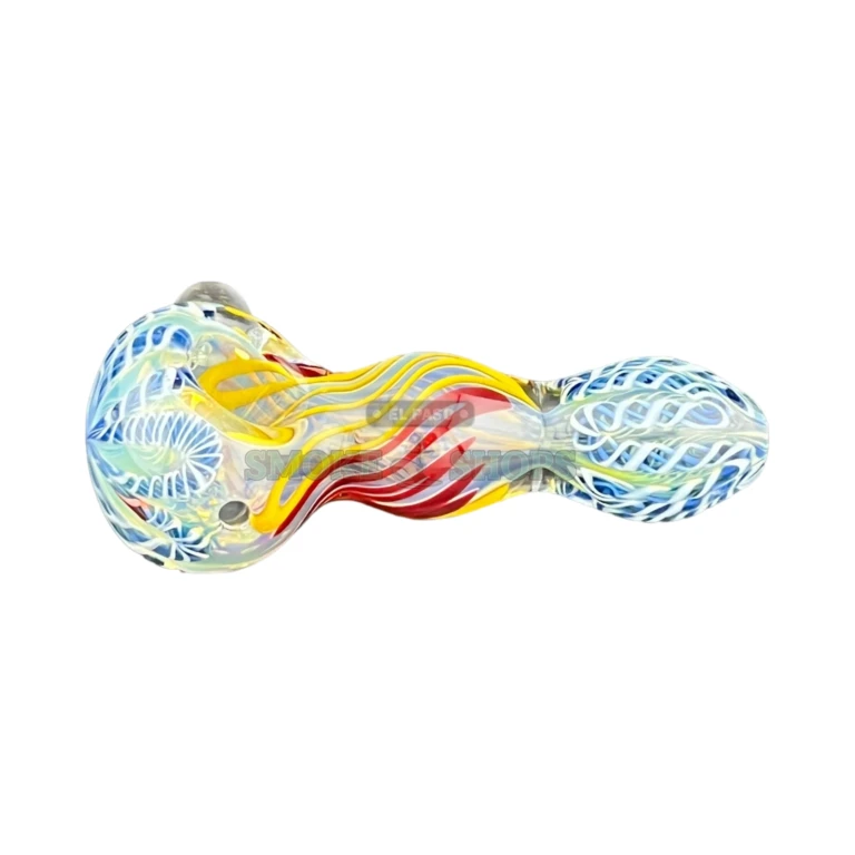 Clogged Pipe glass pipe side view in El Paso, busy swirl pattern, hand pipe near me