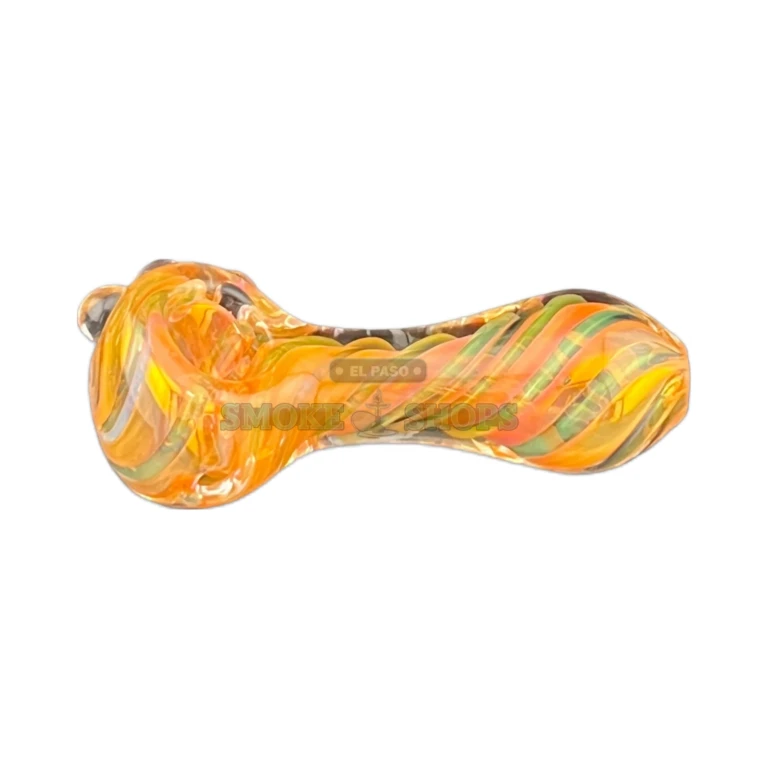 3 Dot Pink Swirl glass spoon pipe side view in El Paso, three raised glass dots, hand pipe near me