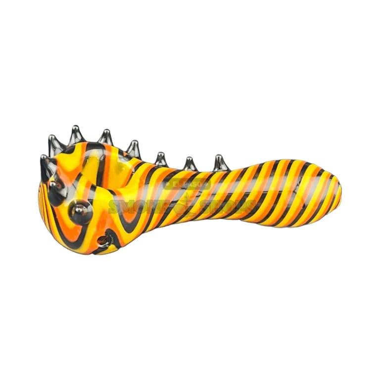 Clover Horny Lizard glass spoon pipe side view in El Paso, raised spine ridge, hand pipe near me