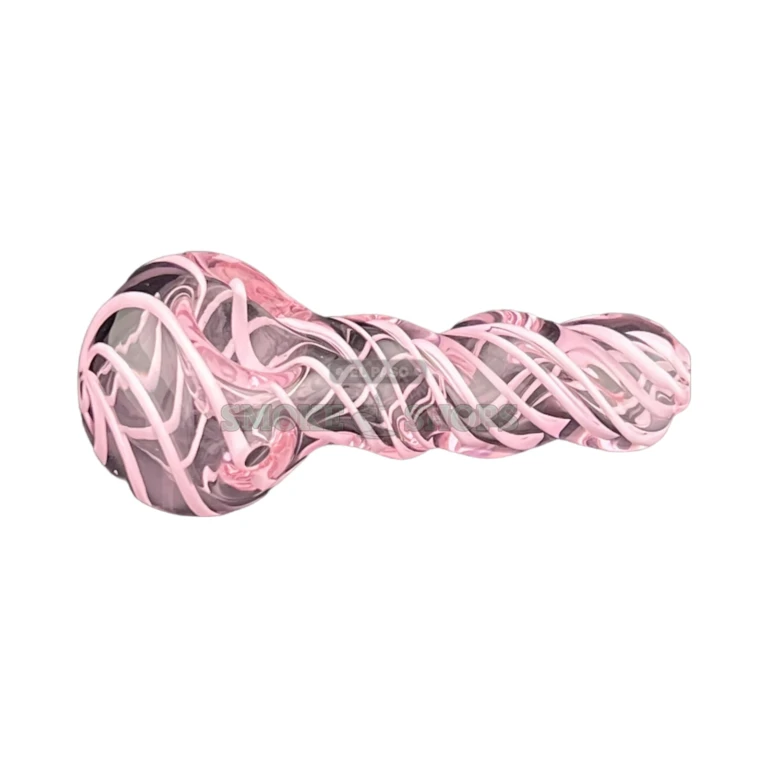 Pinky Swirl glass spoon pipe side view in El Paso, swirl pattern over the body, hand pipe near me