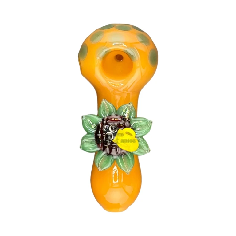 Clover Sun Flower Bee borosilicate pipe mouthpiece in El Paso, rounded tip and left-side carb, glass pipe