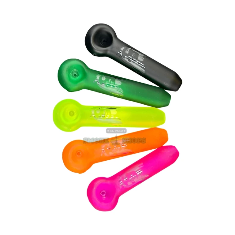 Colored Marley glass spoon pipe color options in El Paso, black orange pink yellow and green, glass pipe near me