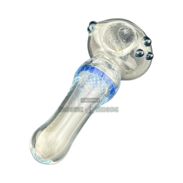 Colored Nubs glass spoon hand pipe in El Paso, clear glass with raised blue nubs, same-day pickup