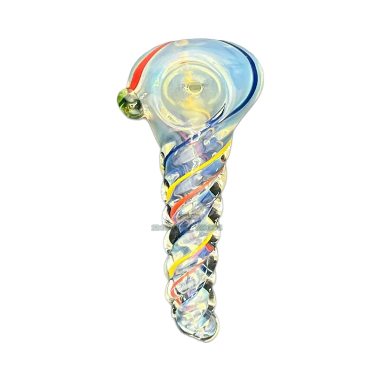 Colorful Twista borosilicate hand pipe mouthpiece in El Paso, tapered lip and left-side carb, glass pipe