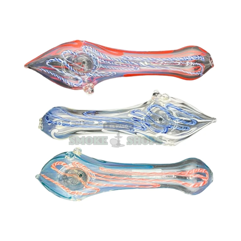 Conehead glass spoon pipe full length in El Paso, lined clear glass design, glass pipe near me