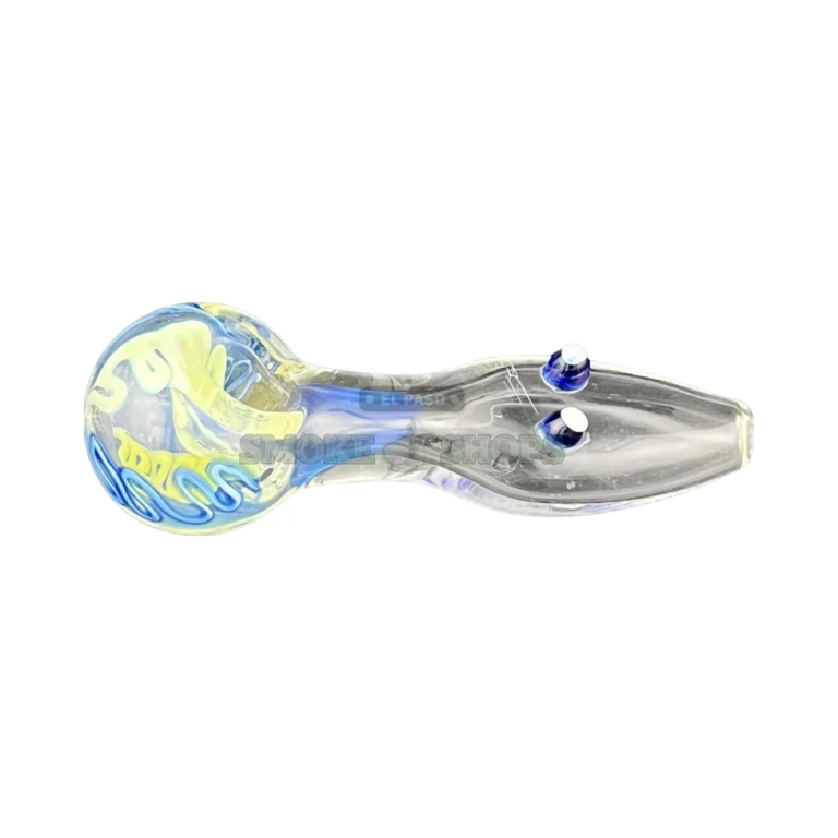 Double Dot clear glass pipe side view in El Paso, plain clear spoon shape, hand pipe