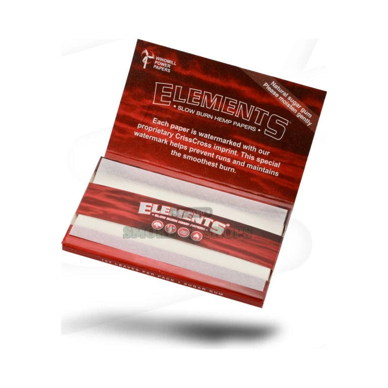 Elements Red Single Wide hemp papers watermark detail in El Paso, criss-cross run-prevention pattern, even burn