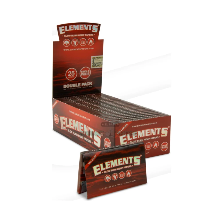 Elements Red Single Wide rolling papers display box of 25 packs in El Paso, slow-burn hemp, pick up today