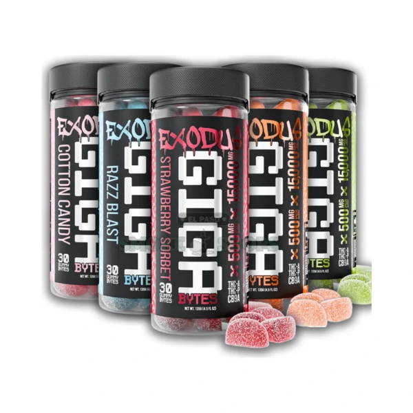 Exodus Gigabytes 15000mg gummies jar in El Paso, 30-count hemp-derived gummies, same-day in-store pickup