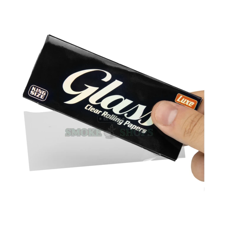 Glass transparent king size rolling papers booklet on shelf at our El Paso smoke shop, unbleached cellulose