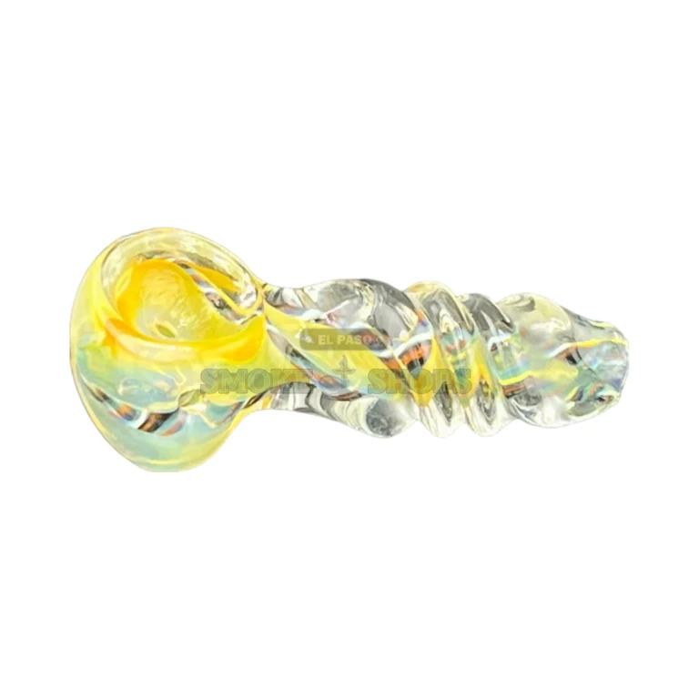 Golden Cork Screw glass spoon pipe side view in El Paso, corkscrew spiral pattern, near me