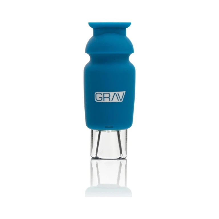 GRAV silicone capped glass crutch detail in El Paso, food-grade cap with ash-catching restriction on glass tip