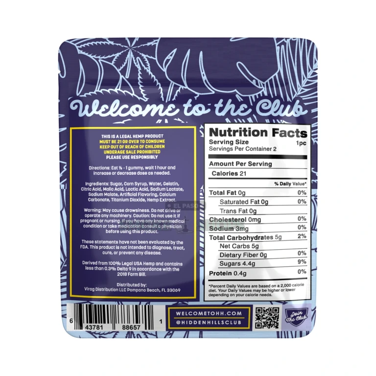 Heady Blend Edible 1000mg 2Pk Hidden Hills Sour Blue Raz close-up at El Paso Smoke Shop, in stock near me for same-day pickup