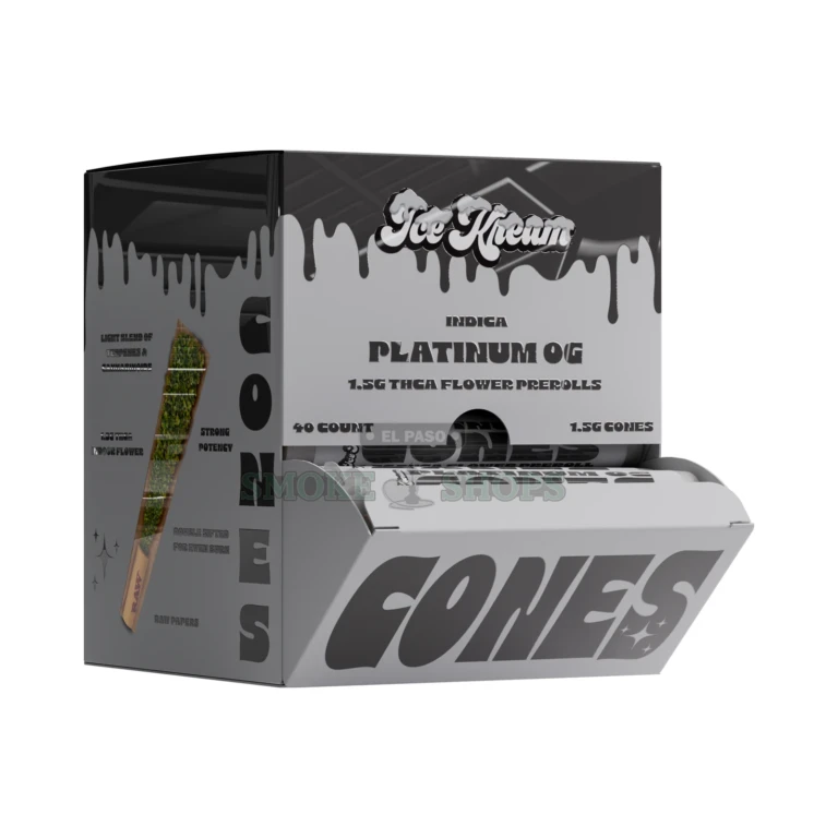 Ice Kream 1.5G THCA pre roll shelf display in El Paso, hemp flower cones in stock at 10 stores