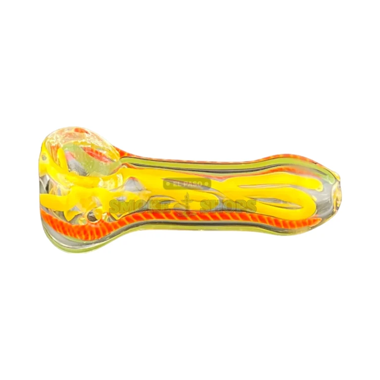 Jamaican DNA glass spoon pipe side view in El Paso, striped borosilicate body, hand pipe near me