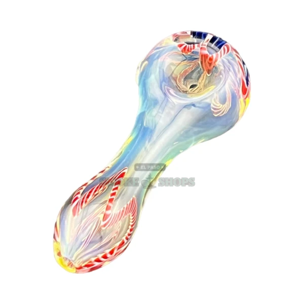 Kateya Flower glass spoon hand pipe in El Paso, clear glass with red white and blue lines, same-day pickup