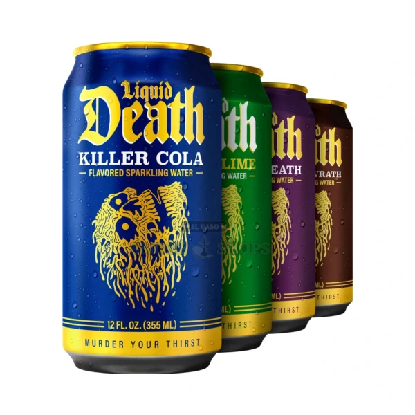 Liquid Death flavored sparkling water can in El Paso, caffeine-free with 2g sugar, same-day pickup at El Paso Smoke Shops