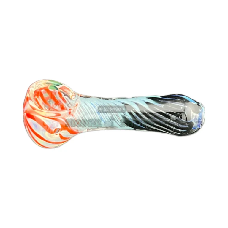 Mini Multi Stripe glass spoon pipe side view in El Paso, swirled stripe pattern, near me