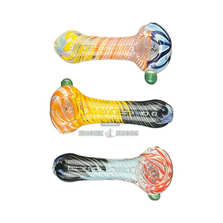 Mini Multi Stripe glass spoon pipe in hand in El Paso, about 91 mm long, in stock near me