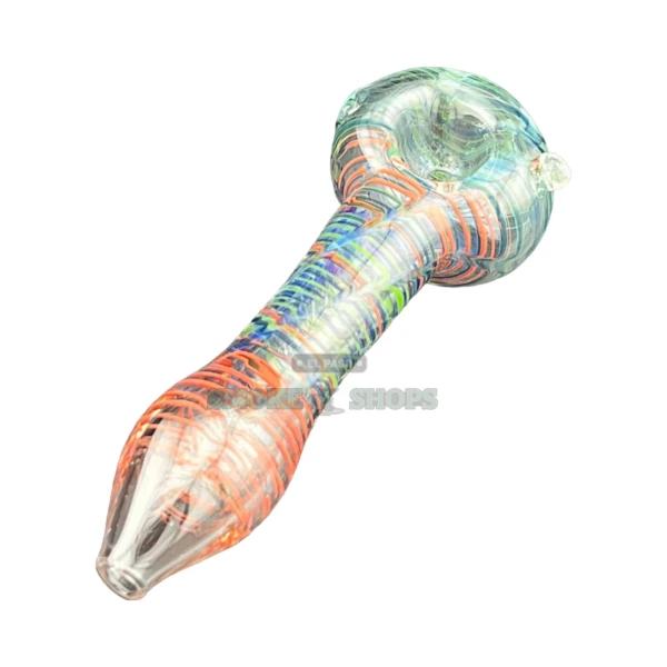 Multi Stripe glass spoon hand pipe in El Paso, clear glass with blue red and green stripes, same-day pickup