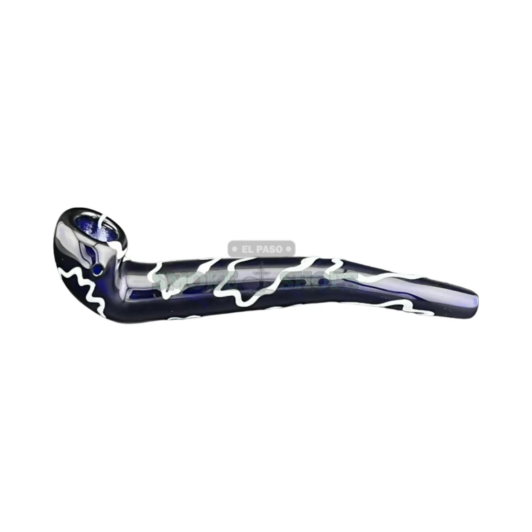 Mystic Blue glass pipe side view in El Paso, long stem and blue body, hand pipe near me