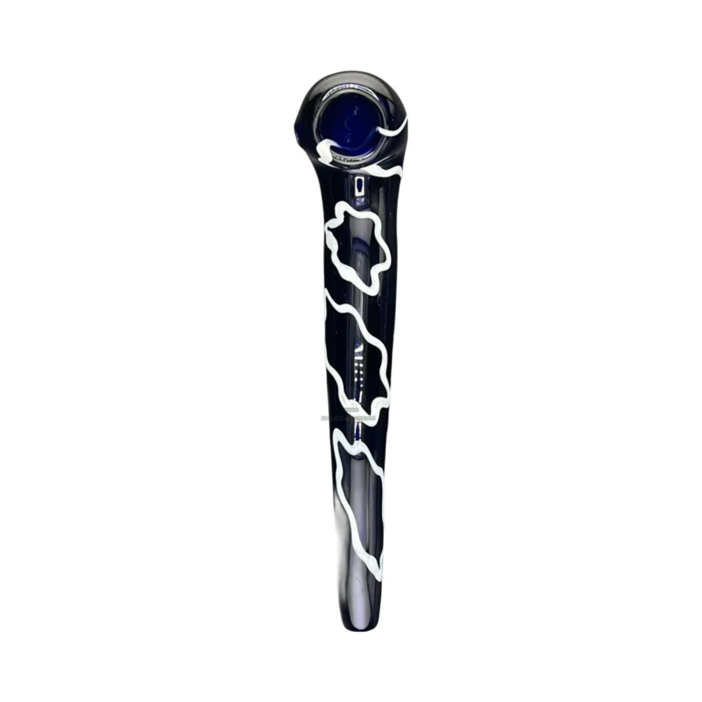 Mystic Blue borosilicate hand pipe in El Paso, about 181 mm long with white squiggles, glass pipe near me