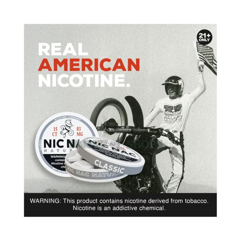 Nic Nac 6mg nicotine lozenge dissolving in lip in El Paso, no spit format, tobacco-free 15-count can