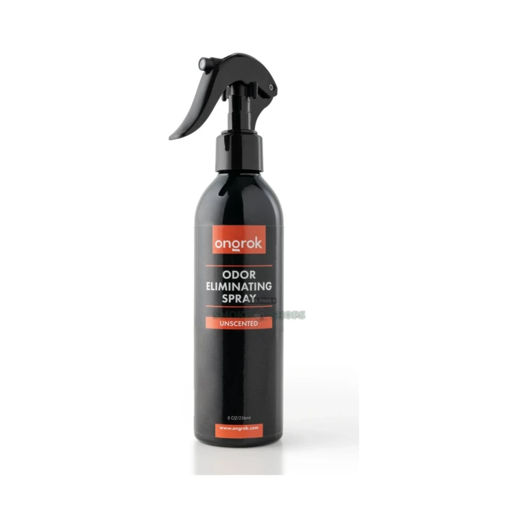ONGROK Odor Eliminating Spray label in El Paso showing water-based formula that breaks down smoke odor, 8 fl oz