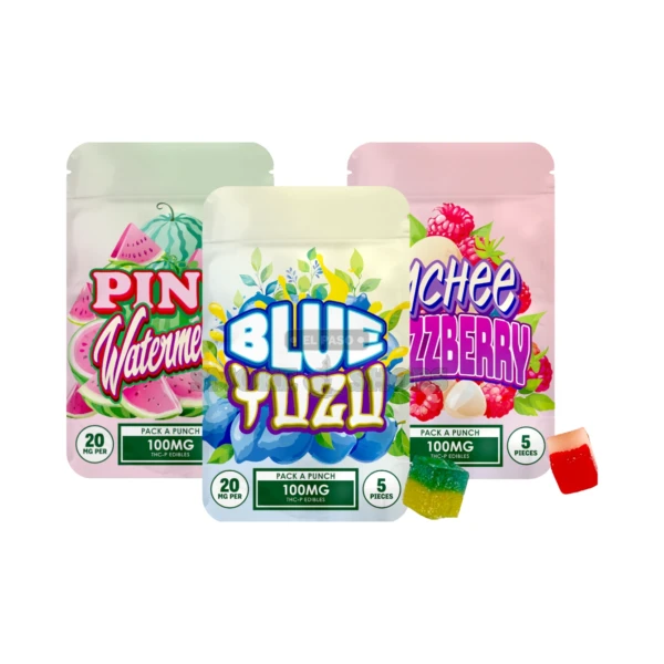 Pack A Punch D9/THC-P 100mg 5ct edible pouch in El Paso, hemp-derived gummies, 20mg each, same-day pickup