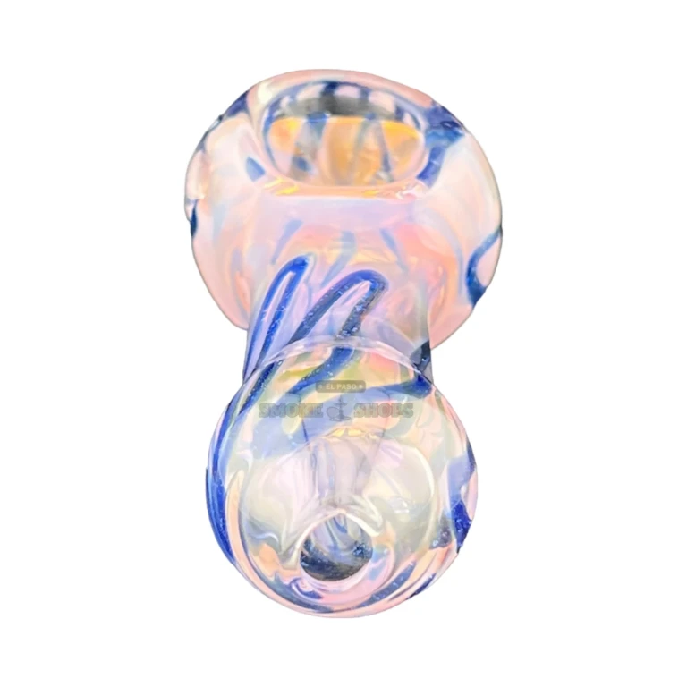 Pink Blue Stripe glass spoon pipe bowl close-up in El Paso, 20 mm bowl for tobacco use, El Paso